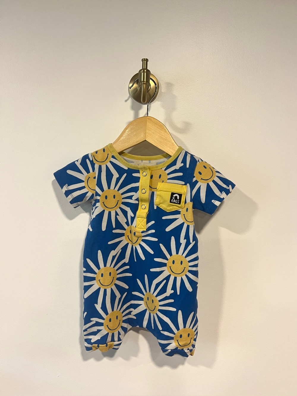 RAGS Blue Daisy Smiley Face Short Romper